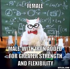 Chemistry Cat Meme Generator Female Male With Iron Added For Greater Strength And Flexibility 85d393 Jpg 510 504 Nerd Humor Chemistry Jokes Science Humor