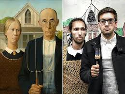 Two Bored Coworkers Recreate Famous Paintings American Gothic Famous Art American Gothic Parody