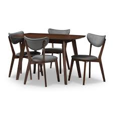 | 2021 jorge pensi trespa metallic laminate 27 inch round dining table for knoll. 5pc Hadrea Mid Century Modern Walnut Finished Fabric Upholstered Dining Set Dark Gray Baxton Studio Target