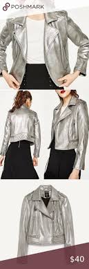 Zara Silver Metallic Faux Leather Biker Jacket L Faux Leather Biker Jacket Leather Biker Jacket Clothes Design