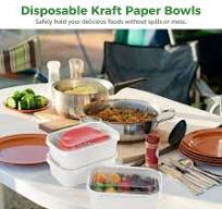 25PCS Kraft Paper Bowls, 22oz Disposable Food Containers with Clear Lids, Oilproof Salad Bowls, White Rectangular Treat Bowls for Soup, Snacks, Sushi, ...