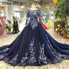 Cocok untuk gaya hijab ke kondangan, perpaduan warna merah maroon dan busana navy blue bikin anda terlihat elegan dan bold sekaligus. Navy Blue Long Sleeves Lace Ball Gowns Wedding Dresses For Women Crystal Corset Good Quality Princess Vintage Bridal Gowns 2019 Wedding Dresses Aliexpress