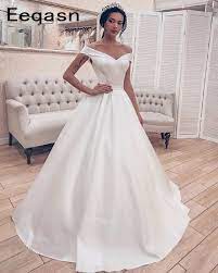 Ball gowns are always stylish and beautiful. Simple Elegant Satin Wedding Dresses Ball Gown Corset Off The Shoulder White Bridal Gowns Long Vestidos De Novia 2021 Wedding Dresses Aliexpress