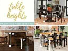 Styling details include unique soft triangular shape and black upholstered polyurethane on counter chairs; Standard Height Vs Counter Height Vs Bar Height Amish Dining Tables