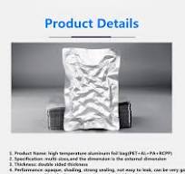 Retort Pouch Bag Resistant PET/PA/AL/RCPP 3 Sides Sealed Vacuum Aluminum  Foil Four Layer Aluminum High Temperature 121 Degree AL