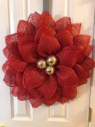 Christmas Poly Burlap Poinsettia Flower Wreath Screen Door Etsy Burlap Flower Wreaths Poinsettia Flower Flower Wreath
