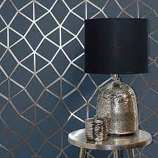 Platinum Navy Geo Trellis Wallpaper In 2020 Trellis Wallpaper Feature Wall Wallpaper Navy Wallpaper