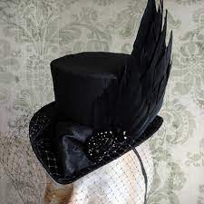 Gothic Mini Top Hat With Raven Wingedgar Allan Poe Ladies Hat Etsy Mini Top Hat Victorian Hats Hat With Veil