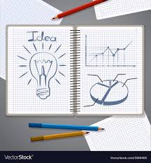 Notebook With Pencil Drawing Chart And Lightbulb