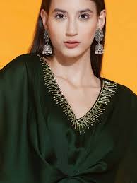 Buy Women Republic Green Georgette Hand Embellished Kaftan Style Gown  Online at Best Price