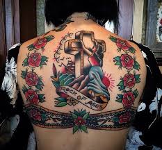 Traditional Back Piece Rockofages Roses Tattoo Traditional Traditional Tattoo Back Piece Tattoo Traditional Style Tattoo