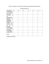 Lista De Cotejo Para Evaluar Linea De Tiempo Las Etapas Del Desarrollo Humano Puntaje Maxi Science Biology Chart Science