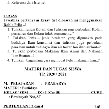 Sep 04, 2020 · materi dan soal prakarya kelas ix budidaya ikan konsumsi ikan payau dan ikan air laut.2. Contoh Soal Essay Materi Budidaya Ikan Konsumsi Prakarya Kls 9 Jawabanku Id