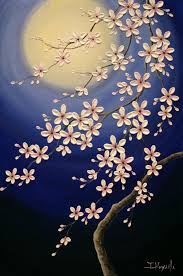 Custom Order Original Modern Impasto Art Painting On Gallery Wrapped Canvas 24 X 36 Home Decor Wall Art Moon Light With Images Cherry Blossom Painting Canvas Painting