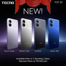 The moment you've been all waiting for is here! Get ready for the new TECNO POP  20. It is stylish, modern, and looks amazing. You can pick from 4 beautiful  colors to