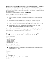 Distribusi binomial distribusi poisson distribusi hipergeometrik. Materi Distribusi Binomial
