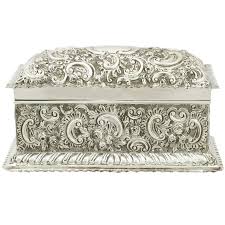 1890s Antique Victorian Sterling Silver Jewelry Casket From A Unique Collection Of Antique Sterling Silver Necklace Pendants Jewelry Casket Sterling Jewelry