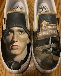 Hand painted Eminem shoes using acrylic 🖌️ • • • •#eminem •#customshoes  •#handpainted •#acyrlicpainting