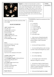 Song Worksheet We Are The Champions Teaching English Grammar We Are The Champions Songs