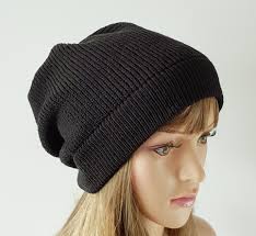 Black Beanie, Black Hat, Handmade Knitted Hat for Women, Stylish Beanie,  Slouchy Beanie, Slouch Hat