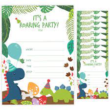 Tarjetas de cumpleaños para enviar un saludo formal y más tradicional. Amazon Com Dinosaur Tarjetas De Invitacion Para Cumpleanos 10 Unidades Diseno De Dinosaurio Con Sobres Para Ninos Y Ninas Kitchen Dining
