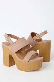 Sonoma Taupe Suede Wooden Platform Heels Mod And Retro Clothing Ankle Strap Heels Strap Heels Platform Sandals Heels
