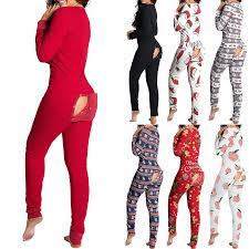 Sexy Women Christmas Cutout Functional Buttoned Flap Adults Pajamas Club  Button Design Plunge Lounge Jumpsuit Pyjama Femme Sexy|Pajama Sets| -  AliExpress