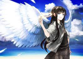Free for commercial use no attribution required high quality images. Black Haired Anime Character Sea Girl Clouds Wings Angel Art Halo Hd Wallpaper Wallpaperbetter