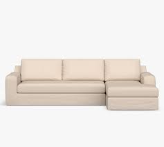 Be embraced by the comfortable cushioning of the daeson genuine leather sofa. Big Sur Square Arm Slipcovered Sofa Chaise Sectional Pottery Barn