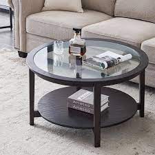 Glass coffee tables | glass top coffee table. Red Barrel Studio Modern Solid Wood Round Coffee Table With Tempered Glass Top Black Color 36 Wayfair