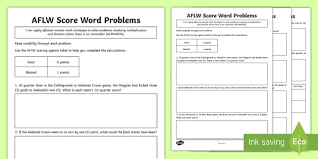 Zähl zu allen zahlen 100 hinzu. Women S Australian Rules Football Score Word Problems Worksheet