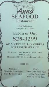 It seemed like no in. Anna Seafood Menu Menu For Anna Seafood Hampton Hampton Roads