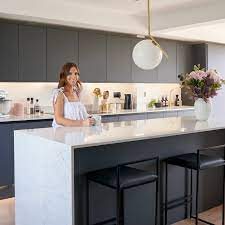 Grey gloss kitchen units uke strings identifying. A Handleless Kitchen Makeover With Olivia In 2021 Handleless Kitchen Modern Marble Kitchen Modern Kitchen Island Design