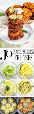 These Potato Zucchini Fritters Are Loaded With Potatoes Zucchini And Mozzarella Cheese They Are So Good They Ll Recipes Vegetable Recipes Appetizer Recipes