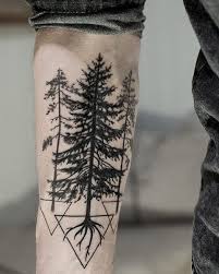 Triangles And Pine Tree Tattoo On Forearm Pine Tattoo Tree Tattoo Men Tattoos For Guys
