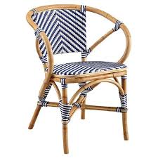 Handsome thonet style bistro chairs with bentwood bowed frames. Dello Coastal Beach Brown Rattan Blue White Wicker Bistro Chair Kathy Kuo Home