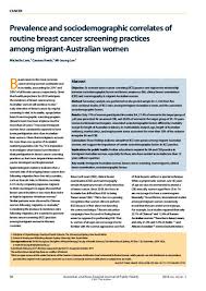 Prevalence And Sociodemographic Correlates Of Routine Breast Cancer Screening Practices Among Migrant Australian Women Western Sydney University Researchdirect