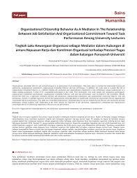 Berikut ini kalender akademik yang telah dikeluarkan oleh universitas lambung mangkurat, silakan bagi mahasiswa program studi pendidikan kimia untuk meunduh file pada link di bawah ini. Pdf Tingkah Laku Kewargaan Organisasi Sebagai Mediator Dalam Hubungan Di Antara Kepuasan Kerja Dan Komitmen Organisasi Terhadap Prestasi Tugas Dalam Kalangan Pensyarah Universiti