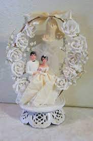 Vintage 1960s Wedding Cake Topper Bride Groom Sugar Bell Flowers Custom Wedding Cake Toppers Wedding Cake Toppers Bridal Cake Topper