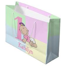 Baby 1st Birthday Goodie Bag Ideas Cute Cartoon Baby Girl 1st Birthday Large Gift Bag Zazzle Com Baby Girl 1st Birthday 1st Birthday Girls 1st Birthday