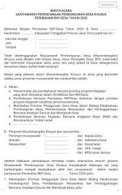Contoh undangan rapat musdus tongo. Format Berita Acara Musyawarah Perencanaan Pembangunan Desa Khusus Perubahan Rkp Desa Tahun 2020 Antapedia Com