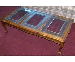 Carved 1930's vintage coffee table, glass tray top | ebay. Vintage Oak W Glass Top Coffee Table