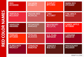 39 particular shades of red color chart with names