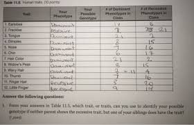 Solved Table 11 5 Human Traits 10 Points Of Dominan
