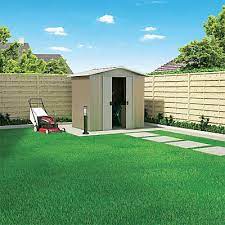 Cet espace de rangement de 4,04 m2 de surface au sol est équipé d'une toiture en acier d'une. Abri De Jardin Metal Blooma Sligo Taupe 2 20m Castorama