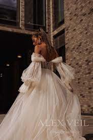Wedding Dress Taylor Dreamy Wedding Dress Pastel Color Dress Tulle Wedding Dress Dress With Off Shoulder Sleeves Bishop Sleeves Ball Gowns Wedding Dreamy Wedding Dress Wedding Dresses