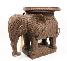 1930s Vintage Wicker Elephant Side Table In Brown Painted Basketweave With Carved Wooden Tusks Painted Eyes Eleph Wicker Elephant Vintage Wicker Wicker