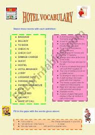 This Is A Ws To Practice Hotel Vocabulary First Students Have To Match Some Words With Its Definition Vocabulary Vocabulary Exercises English Learning Spoken
