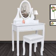 Coiffeuse Table De Maquillage En Bois Blanc Avec Miroir Et Tabouret Table Maquillage Coiffeuse Coiffeuse En Bois