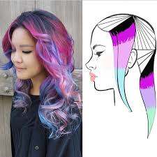 My Demo Model Next To Her Head Sheet I Took Pie Sections At The Nape And At The Crown Alternating Colors Creative Hair Color Hair Color Placement Hair Color